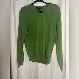 Brooks Brothers Green V-Neck Sweater Wool Preppy Academia Office Career
